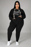 Plus Size Letter Print Hoodie Casual Two Piece Sets WAF-77352F330