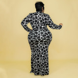 Plus Size Printed Long Sleeve Maxi Dress NNWF-7391