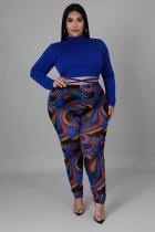 Plus Size Sexy Long Sleeve Top+Printed Pants 2 Piece Sets BMF-088