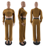Solid Fleece Zipper Long Sleeve Two Piece Pants Set YN-88829