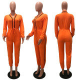 Casual Long Sleeve Drawstring Buttons Jumpsuit MAE-2130