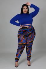 Plus Size Sexy Long Sleeve Top+Printed Pants 2 Piece Sets BMF-088