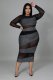 Plus Size Sexy Mesh See Through Long Sleeve Midi Dress OSM2-7009