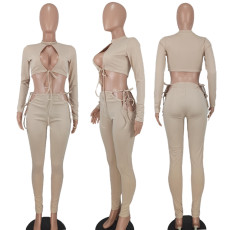 Sexy Long Sleeve Hollow Out Bandage Two Piece Sets QZYD-1091