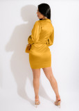 Sexy Long Sleeve Buttons Ruched Slim Mini Dress FNN-8647