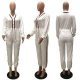 Casual Long Sleeve Drawstring Buttons Jumpsuit MAE-2130