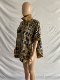 Plus Size Plaid Short Sleeve Pocket Loose Woolen Top XMEF-1154