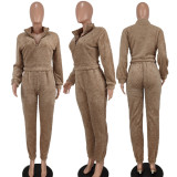 Solid Plush Long Sleeve Two Piece Pants Set GEYF-68534