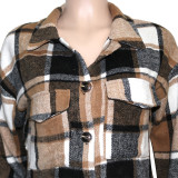 Plaid Full Sleeve Woolen Long Coat SH-390235