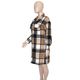 Plaid Full Sleeve Woolen Long Coat SH-390235
