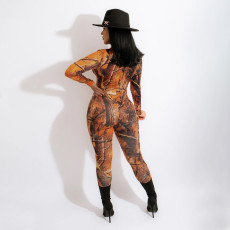 Sexy Printed Long Sleeve Tight Jumpsuit NKEF-06032