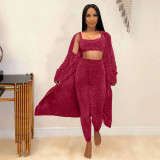 Knitted Long Cloak+Tank Top+Pants 3 Piece Sets MDF-5274