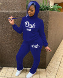 Pink Letter Print Hoodies Stacked Pants Two Piece Sets AWN-5120