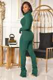 Solid Turtleneck Long Sleeve Stacked Pants 2 Piece Sets OMY-80080