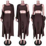 Knitted Long Cloak+Tank Top+Pants 3 Piece Sets MDF-5274