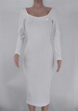 Solid Ribbed Long Sleeve Slim Midi Dress XMY-9339