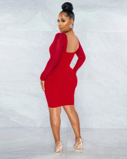 Sexy Mesh Patchwork Long Sleeve Bodycon Dress MZ-2692