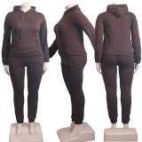 Plus Size Fleece Solid Hooded Two Piece Sets YS-8839