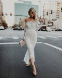 Sexy Lace Off Shoulder Long Sleeve Mermaid Maxi Dress ME-5043