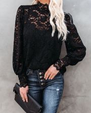 Sexy Lace Stand Collar Long Sleeve Top ME-5048