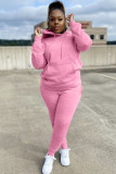 Plus Size Fleece Solid Hooded Two Piece Sets YS-8839