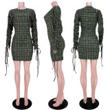 Plaid Ruched Sleeve Slim Mini Dress ASL-6528