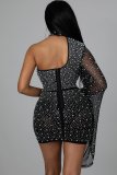 Plus Size Sexy Mesh Hot Drilling One Shoulder Club Dress NY-SK2242