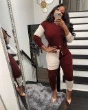 Contrast Color Knitted Sweater Slim 2 Piece Pants Set TR-1189