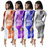 Sexy Printed Long Sleeve Slim Midi Dress MEM-88405