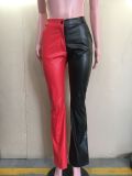 PU Leather Contrast Color Flared Pants ORY-5217