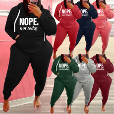 Plus Size Fleece Letter Print Hoodies 2 Piece Sets WAF-77373