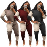 Contrast Color Knitted Sweater Slim 2 Piece Pants Set TR-1189