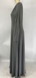 Plus Size Solid V Neck Long Sleeve Maxi Dress XMY-9336