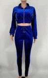 Solid Zipper Coat And Pants Two Piece Sets XMY-9333