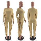Solid Tassel Long Sleeve Skinny Jumpsuit YN-88830