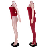 Sexy One Shoulder Bodysuit+Split Pants 2 Piece Sets ASL-6531