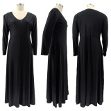 Plus Size Solid V Neck Long Sleeve Evening Dress BMF-085