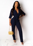 Solid Long Sleeve Buttons Belted Jumpsuit BS-1300