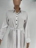 Solid Long Sleeve Sashes Maxi Shirt Dress XYKF-9301