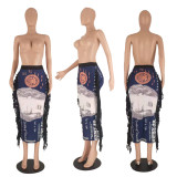Dollar Print Tassel High Waist Long Skirt LSF-91196