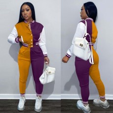 Casual Patchwork Baseball Jacket And Pants 2 Piece Sets OY-6316