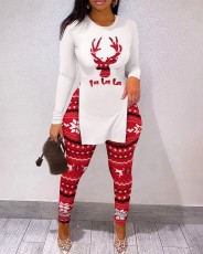 Christmas Printed Long Sleeve Split Top And Pant Sets SHA-86287