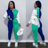 Casual Patchwork Baseball Jacket And Pants 2 Piece Sets OY-6316