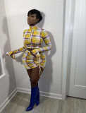 Plaid Print Zipper Coat+Bra Top+Mini Skirt 3 Piece Sets WY-6870