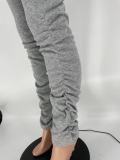 Solid Fleece Hoodies Stacked Pants Two Piece Sets XYKF-9302