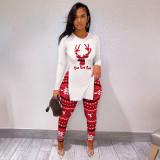 Christmas Printed Long Sleeve Split Top And Pant Sets SHA-86287