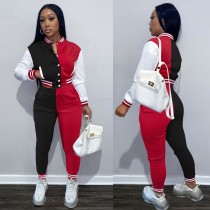 Casual Patchwork Baseball Jacket And Pants 2 Piece Sets OY-6316