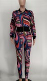 Casual Printed Zipper Jacket And Pants 2 Piece Sets XMY-9337