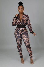 Casual Printed Zipper Jacket And Pants 2 Piece Sets XMY-9337