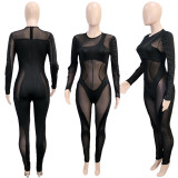 Sexy Patchwork Mesh See Through Club Jumpsuit SH-390244